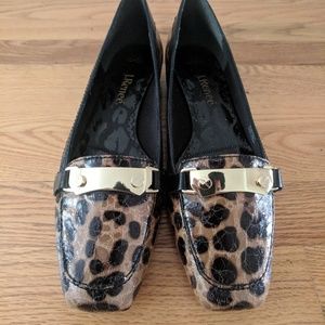 J. Renee leopard print and gold buckle flat/shoes